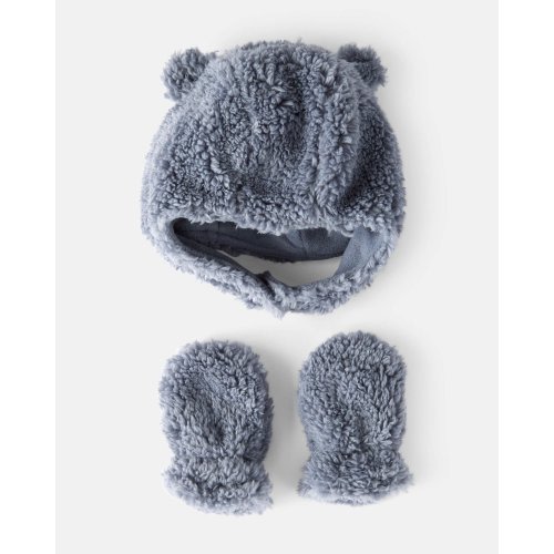 Baby Boy Sherpa Winter Hat & Mittens Set - Blue | Carter's