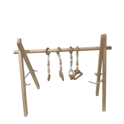 Poppyseed Play Wooden Baby Gym, Natural Wood w/ White Toys