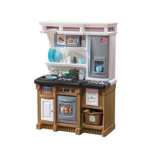 Step2 Lifestyle Custom Brown and White Kitchen includes 20 Piece Plastic Kitchen Playset