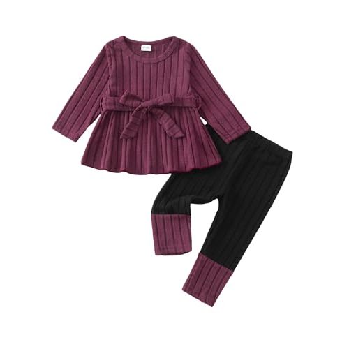 Kucnuzki Toddler Baby Girl Clothe Long Sleeve Shirt Sweatshirt Leggings 2 Piece Kids Baby Girl Fall Outfit Winter Clothe