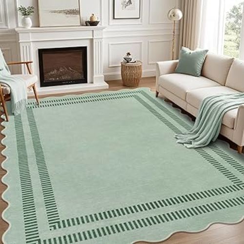 Amazon.com: LORWER Washable 8x10 Rugs for Living Room Bedroom, Non-Slip Sage Green Indoor Carpet for Dining Room Office, Ultra Thin Scalloped Soft Carpets for Kids Nursery Playroom : Home & Kitcheno