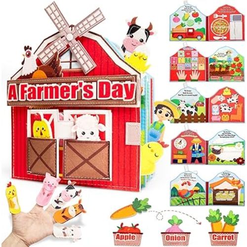 Busy Board for Toddlers 1-3, Farm Animals Quiet Busy Book for 1 Year Old, Felt Montessori Toys Educational Learning Activity Books, Airplane Car Travel Toys for Boys Girls Kids Birthday Gifts