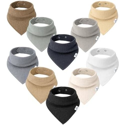 DiaperSquad 10-Pack 100% Organic Muslin Cotton Baby Bibs for Baby Boy, Girl
