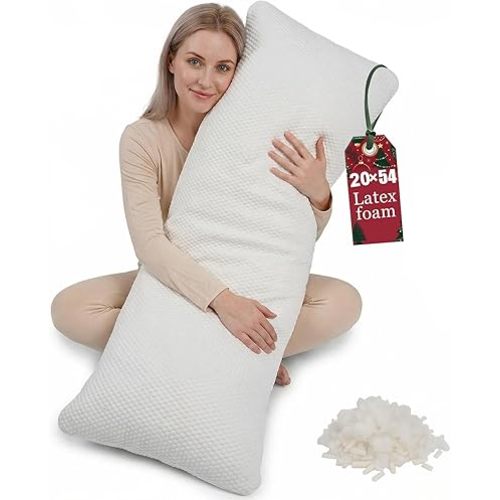 Talatex Premium Adjustable Natural Latex Body Pillow, 3 Compartments Body Long Pillow Good Support and Comfort Full Body Pillow, Long Pillow with a Removable Ultra Cooling Pillowcase (20 x 55 inches)
