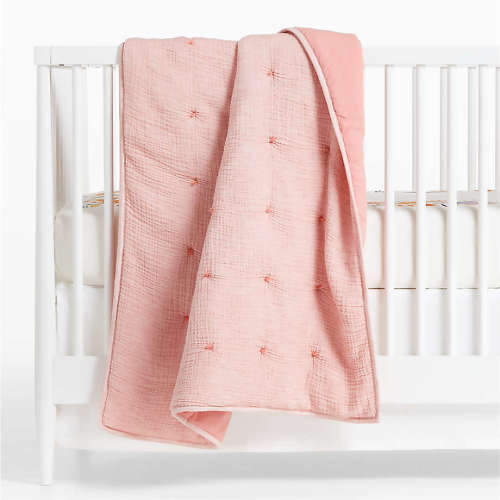 Aire Pink Crinkle Hand-Quilted Organic Cotton Baby Crib Quilt