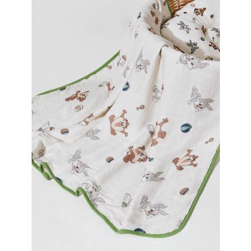 LOONEY TUNES X SHEIN Cute Cartoon Print Contrast Binding Soft, Lightweight & Breathable Double-Layer Natural Bamboo Fiber Baby Blanket, Multipurpose | SHEIN USA