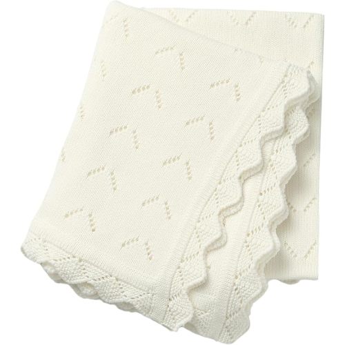Baby Blanket 100% Cotton Knit Swaddle Soft Newborn Receiving Blanket Cozy for Boy/Girl Crib,Stroller White 40x30in