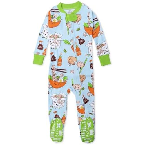 HonestBaby Non-Slip Footed Pajamas One-Piece Sleeper Zip-Front Pjs 100% Organic Cotton for Baby Boys