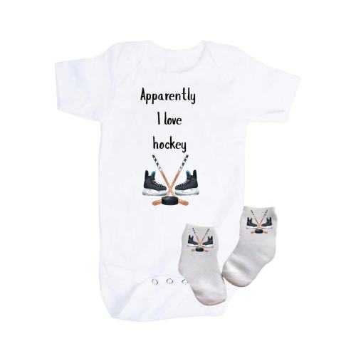 Baby Hockey Bodysuit & Socks Set: "Apparently I Love Hockey"