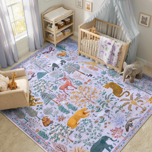 Charlton Home® Goldene Animal Print Washable Area Rugs for Kids Bedroom Rug Ultra-Thin Non-Slip Modern Living Room Carpet & Reviews | Wayfair