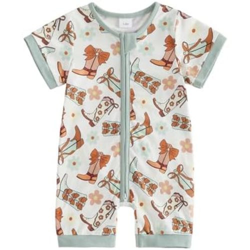 Western Baby Girl Clothes Horse Print Cow Romper Zipper Long Sleeve Jumpsuit Infant Cowgirl Outfit Summer Clothes