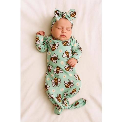 Bumble Bee Knotted Baby Gown Set: Newborn Essentials, Flower Girl Outfit