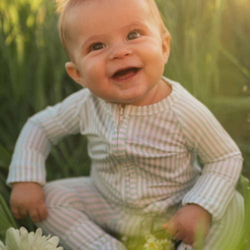Infant Romper in Meadow Bloom Pin Stripe
