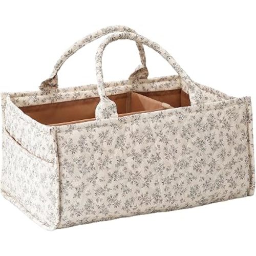 Floral Diaper Caddy Organizer with Handle - Nursery Storage Basket with