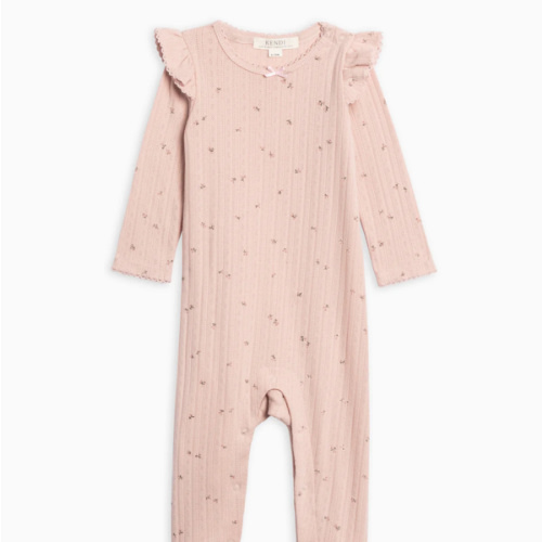 Addy Brushed Back Pointelle Flutter Sleeve Footed Romper