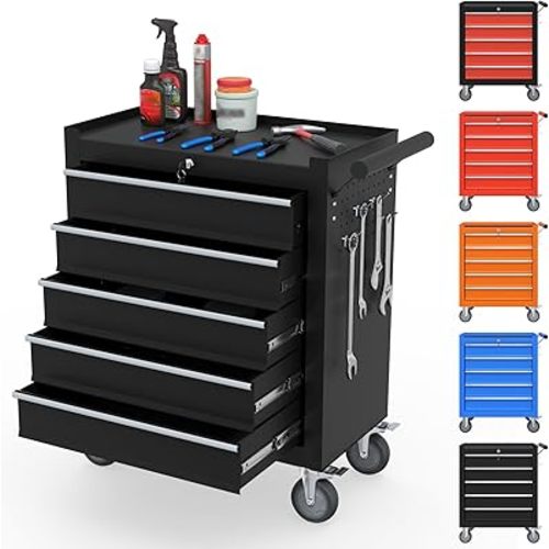 5-Drawer Tool Chest, Tool Box with Wheels, Movable Rolling Tool Chest, High Capacity Tool Chest with Wheels, Heavy Duty Tool Cabinet for Workshop, Garage and Repair Room(Black)