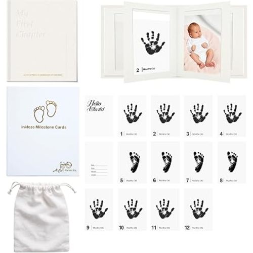 15 Pack Little Lullaby Inkless Milestone Cards Baby Hand and Footprint Kit 12 Months Newborn Memory Book Keepsake Ink Pad for Handprints Footprints (Deluxe Photo Album Set)