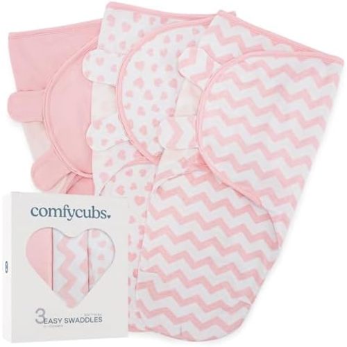 Comfy Cubs Easy Swaddle Blanket, 3 Pk Small - Baby Blanket Swaddle, Pink