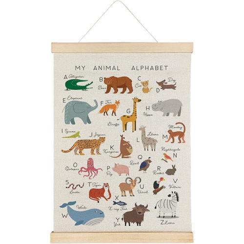 Qvapt Animal Alphabet Poster - Animal Alphabet Playroom Nursery Wall Art Posters 12x16 with Hanger,Playroom Nursery Decor