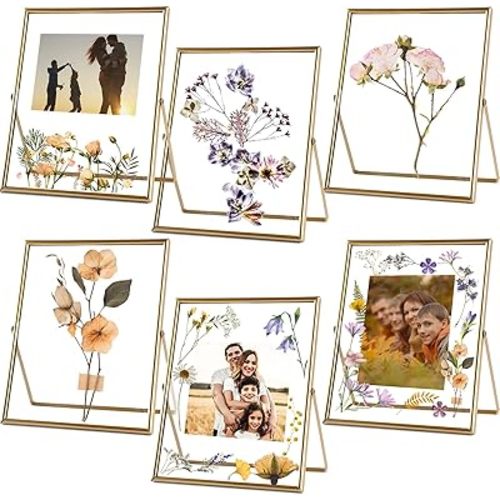 6PCS Gold Floating Picture Frames 8x10'' Tempered Glass Frame Set for Tabletop Adjustable Gold Metal Frames for Multi Photo Size Include 5x7'' 6x8'' 7x9'' up to 8x10'' Gift for Wedding Birthday