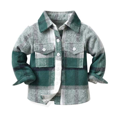 Zpanxa Newborn Infant Baby Toddler Coat Toddler Flannel Shirt Jacket Plaid Long Sleeve Lapel Shacket Fall Tops Green 3-6 Months
