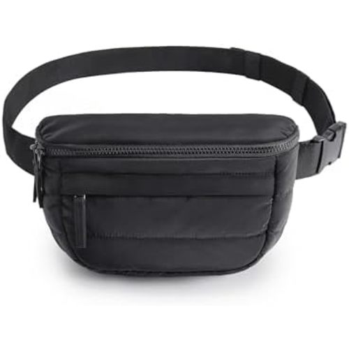 BAGSMART Fanny Packs for Women Two Way Zipper Belt Bag with Adjustable Strap, Puffy Fashion Waist Packs for Traveling Workout, Black