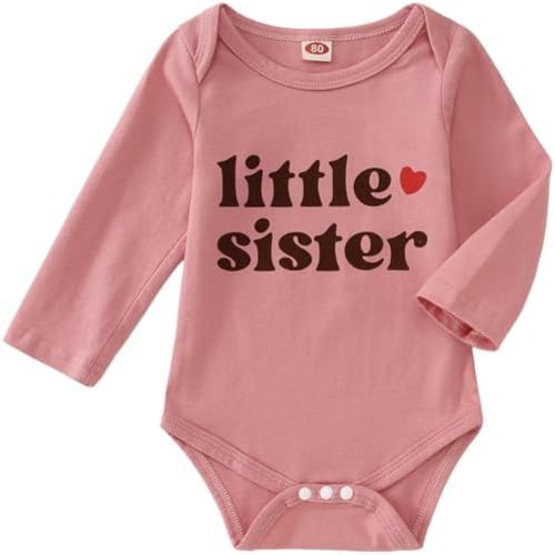 Little Sister Bodysuit Infant Baby Girls Romper Newborn Onesie Sibling Outfits Long Sleeve One Piece Fall Clothes