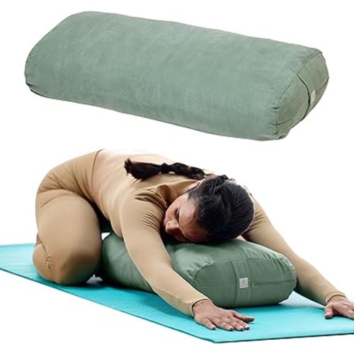 Gaiam Yoga Bolster - Long, Rectangular Meditation Pillow - Supportive Cushion for Restorative Yoga and Sitting on the Floor - Built-In Carrying Handle - Machine Washable Cover'
