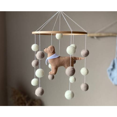Dog mobile for nursery, golden retriever dog baby mobile Labrador , gender neutral mobile, Puppy cot mobile felt, Felt ball mobile crib,