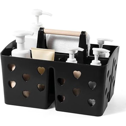 Anyoifax Portable Shower Caddy Plastic Shower Basket Organizer Divided Bathroom Caddy Storage Cleanning Caddy Tote with Handle for College, Dorm Room, Kitchen, Black