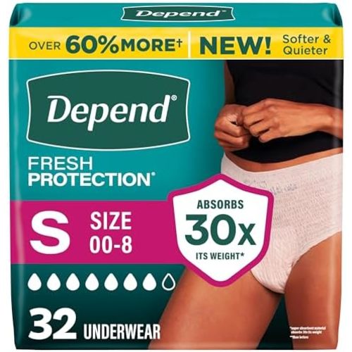Depend Fresh Protection Adult Diapers for Women, Small, 32 Count