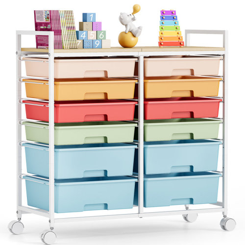 KINGRACK 12-Drawer Rolling Utility Cart with Wooden Top, Mobile Craft Storage & Art Supply Organizer, Rolling Cart for Home Office, Classroom Storage with Wheels & Reviews | Wayfair