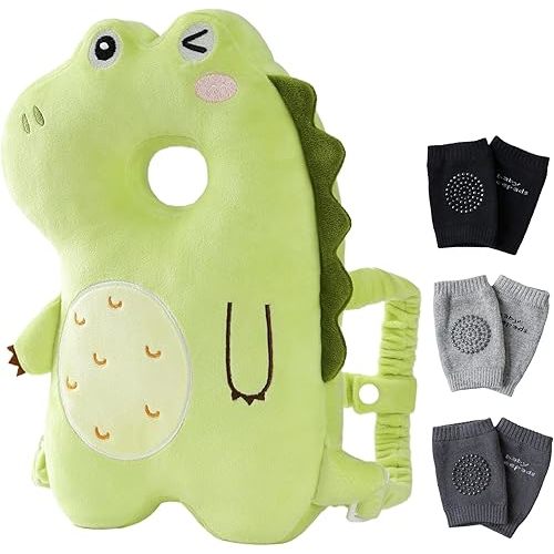 Feidoog Baby Head Protector Cushion Backpack with 3 Knee Pads for Walking & Crawling,Green