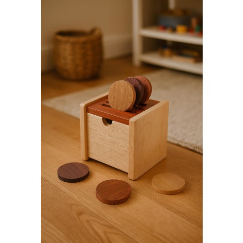 Montessori Coin Box Toy for Babies Toddlers Natural Wood 6-24 Months