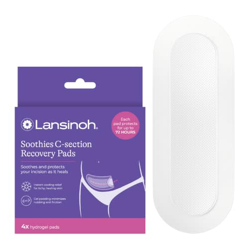 Lansinoh C Section Recovery Must Haves Pads, Postpartum Essentials for Scar Care, 4 Sterilized Pads Provide Cooling Relief, Pregnancy Hospital Bag Essentials, Ideal for Baby Registry