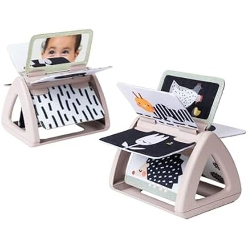 Taf Toys Black & White Rattling Spinning Book High Contrast Newborn Baby Toy 0-6 6-12 Months with Mirror for Visual Stimulation, Tummy Time & Early Cognitive Development, Montessori Learning Activity