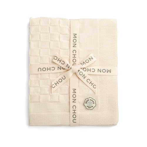 MON CHOU Premium Knit Baby Blanket - Luxuriously Soft Pima Cotton Throw for Crib, Nursery, or Stroller - Lightweight, Breathable Organic Cotton Baby Blanket - 30” x 37”