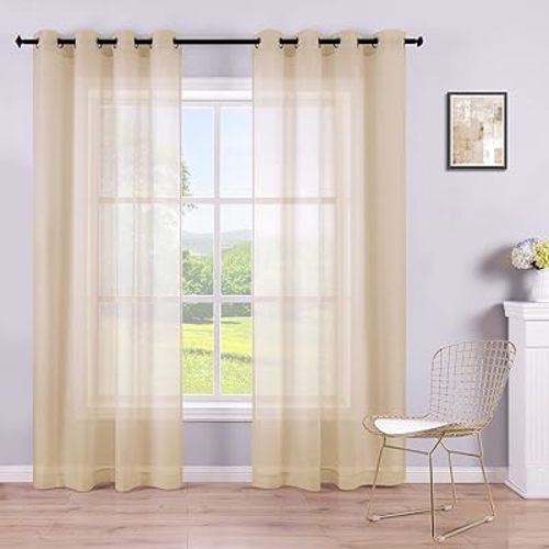 Tan Beige Curtains 84 Inches Long,Sheer Grommet Farmhouse Style Primitive Country Curtains for Living Room Bedroom Dining Room Window 84 Inch Length 2 Panels Set,Light Khaki