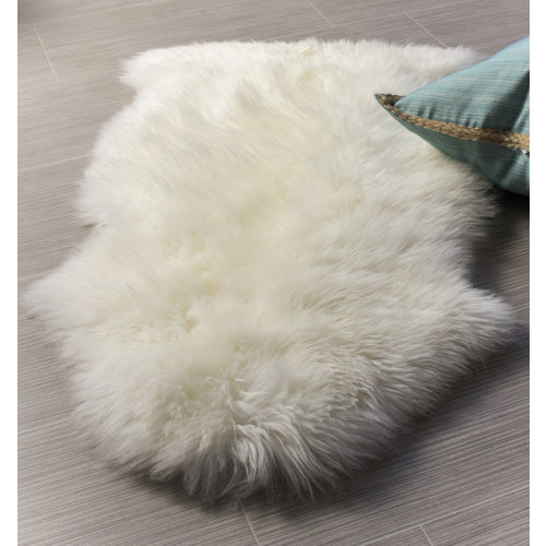 Premium Genuine New Zealand Fluffy Sheepskin Rug, Soft Bedroom/Living Room Rug, Natural White, Large 2' x 3' Single Pelt Sheep Skin