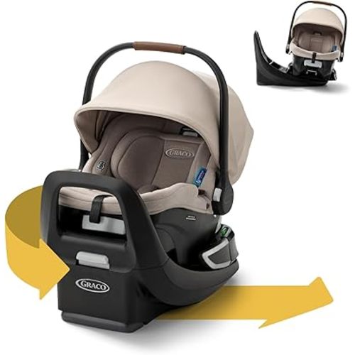 Graco SnugRide Turn & Slide Infant Car Seat, Rear Facing Rotating Car Seat with Base for 4-30 lbs. with 180 Degree Turn for Easy Access, Lightweight Carseat with SnugLock Technology, Sandstone