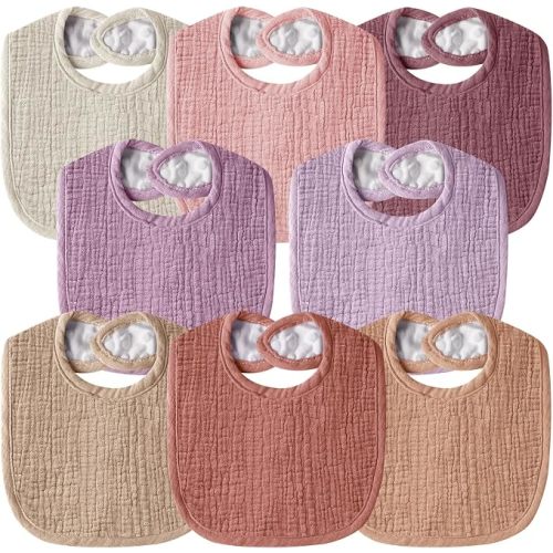 Muslin Baby Bibs for Unisex Boys Girls, Cotton Drool Bibs, Adjustable Newborn Bibs for Drooling and Teething