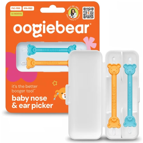 oogiebear: Baby Nose Cleaner & Ear Wax Removal Tool - Safe Booger & Earwax Removal for Newborns, Infants, Toddlers - Dual-Ended - Essential Baby Stuff, Diaper Bag Must-Have, Orange & Seafoam with case