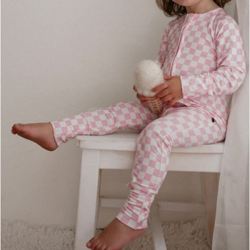 Pink Checkered Bamboo Kids Pajamas
