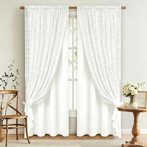 ASPMIZ White Linen Curtains for Living Room Double Layer Curtains 52x63