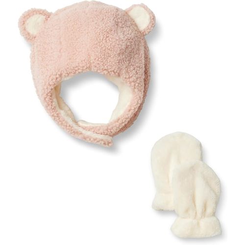 Amazon Essentials x Sofia Grainge Unisex Babies' Plush Faux Fur Hat and Mittens Set