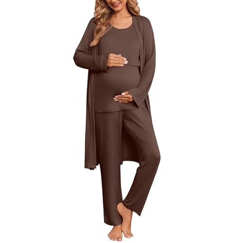 Ekouaer Maternity Sets 3 Pieces Labor and Delivery Gown Postpartum Essentials Nursing Pajamas Breastfeeding