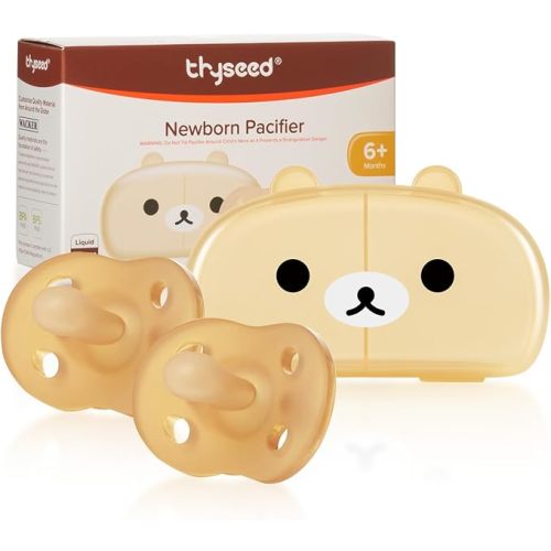 Thyseed Orthodontic Pacifier for Newborn, 100% Silicone, One-Piece Design, BPA-Free, 0-6 Months, 2 Pack (0-6 Months)