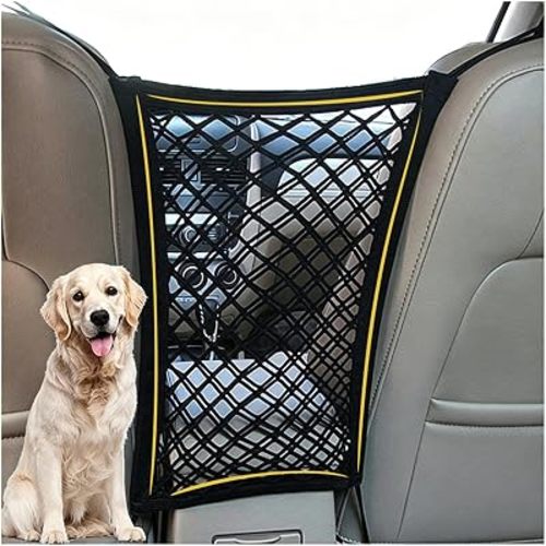 DYKESON Dog Car Net Barrier Pet Barrier with Car Mesh Organizer for Dog & Child, Safety Divider with Upgraded Storage Pouch, Easy Install for Cars & SUVs