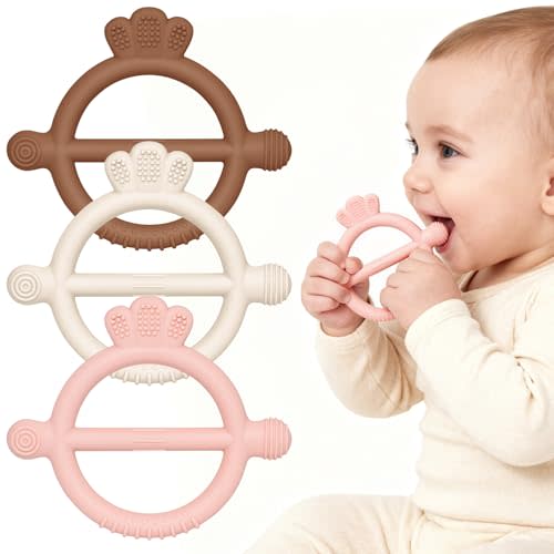 3 Pack BPA Free Silicone Baby Teething Rings, Women Gift for Mom, Wife,Her, Toddlers & Infants Motor Skill Training, Birth of New Life Baby Teether Gifts