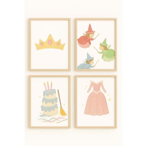 Sleeping Beauty Watercolor Print Set – Princess Aurora Nursery wall art
